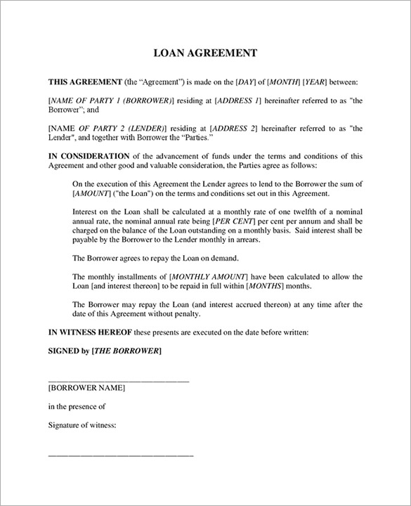 Free template simple loan agreement
